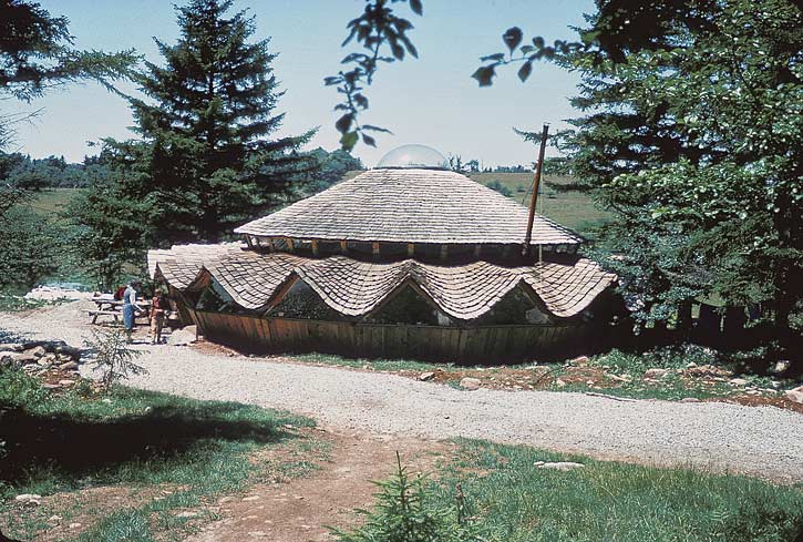 First 54' tricentric yurt, at The Mountain Institute, Cherry Grove, W.V., 1976